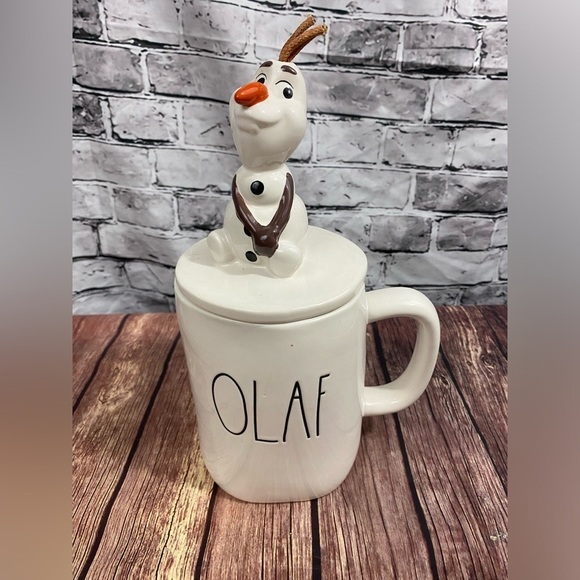 Disney Frozen & Rae Dunn Magenta Olaf Figural Topper Lid & Coffee Mug Cup 24oz - Picture 1 of 9